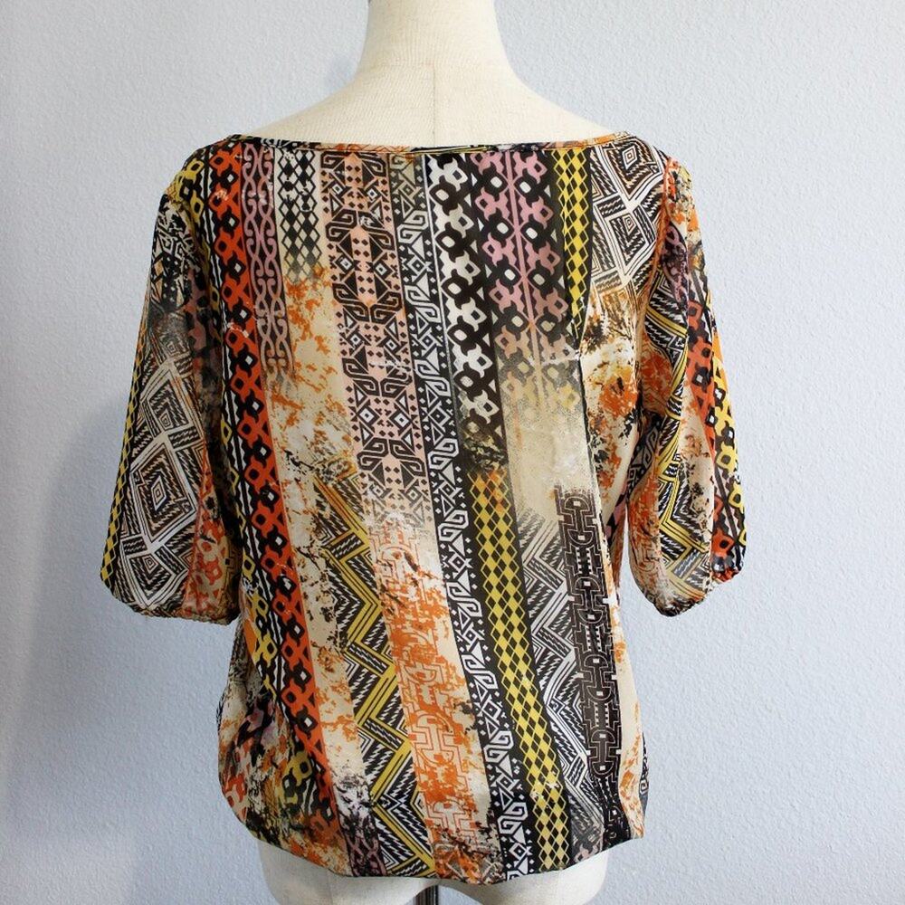 Unique Spectrum Tribal Patterned Rust Blouse Meta… - image 6